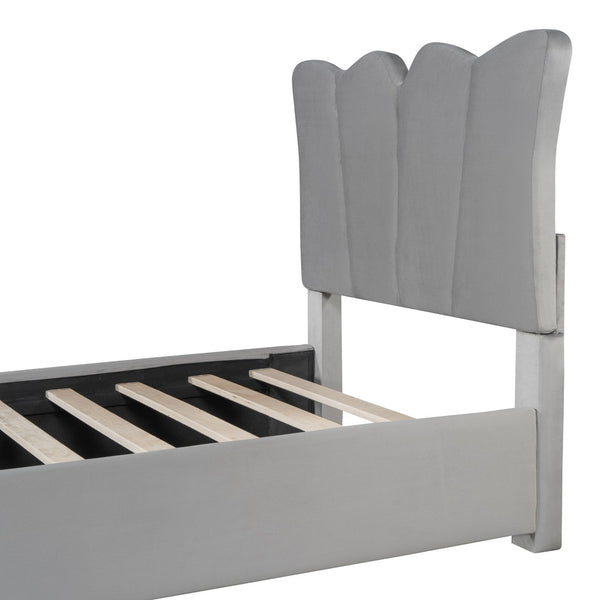 HomeRoots Gray Tufted Velvet Twin Bed Frame - Modern Elegance with Cozy Upholstery & Sturdy Support for Sleepers 590415