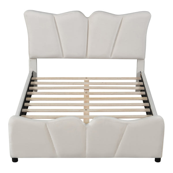 HomeRoots Beige Tufted Velvet Full Bed Frame - Elegant Platform Design, Cozy Upholstery, Easy Assembly & Care 590416