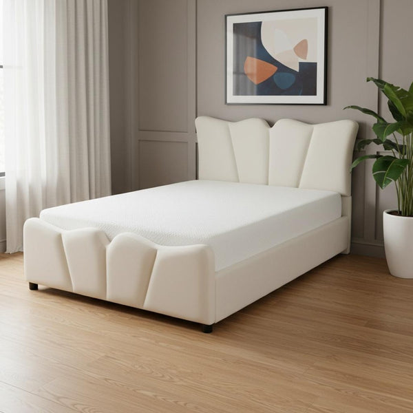 HomeRoots Beige Tufted Velvet Full Bed Frame - Elegant Platform Design, Cozy Upholstery, Easy Assembly & Care 590416
