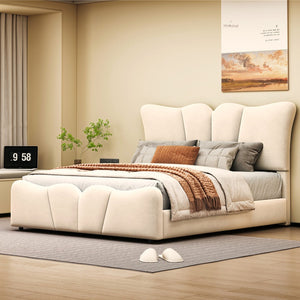 HomeRoots Beige Tufted Velvet Full Bed Frame - Elegant Platform Design, Cozy Upholstery, Easy Assembly & Care 590416