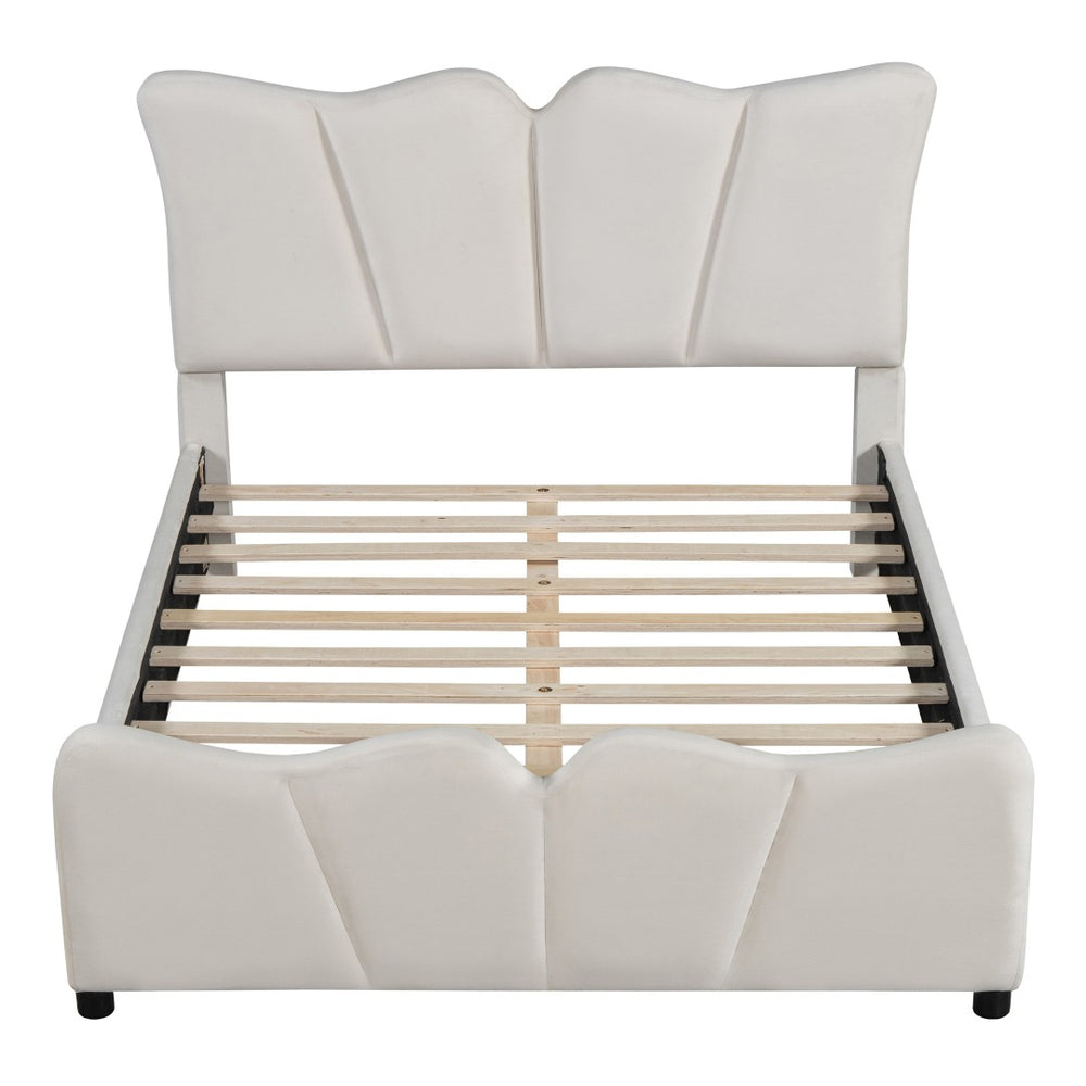 HomeRoots Beige Tufted Velvet Full Bed Frame - Elegant Platform Design, Cozy Upholstery, Easy Assembly & Care 590416