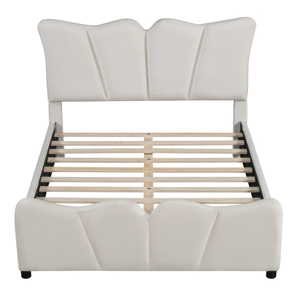 HomeRoots Beige Tufted Velvet Full Bed Frame - Elegant Platform Design, Cozy Upholstery, Easy Assembly & Care 590416