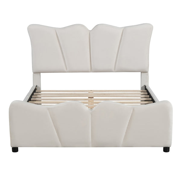 HomeRoots Beige Tufted Velvet Full Bed Frame - Elegant Platform Design, Cozy Upholstery, Easy Assembly & Care 590416