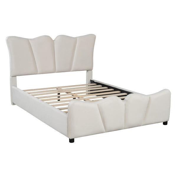 HomeRoots Beige Tufted Velvet Full Bed Frame - Elegant Platform Design, Cozy Upholstery, Easy Assembly & Care 590416
