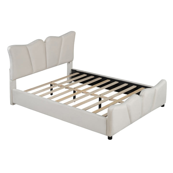 HomeRoots Beige Tufted Velvet Full Bed Frame - Elegant Platform Design, Cozy Upholstery, Easy Assembly & Care 590416