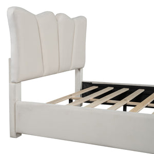 HomeRoots Beige Tufted Velvet Full Bed Frame - Elegant Platform Design, Cozy Upholstery, Easy Assembly & Care 590416
