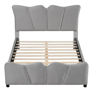 HomeRoots Gray Tufted Velvet Upholstered Full Bed Frame – Luxe Comfort & Modern Style for Your Dream Bedroom Retreat 590417