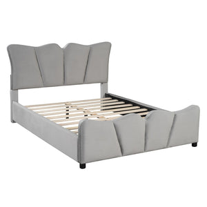 HomeRoots Gray Tufted Velvet Upholstered Full Bed Frame – Luxe Comfort & Modern Style for Your Dream Bedroom Retreat 590417