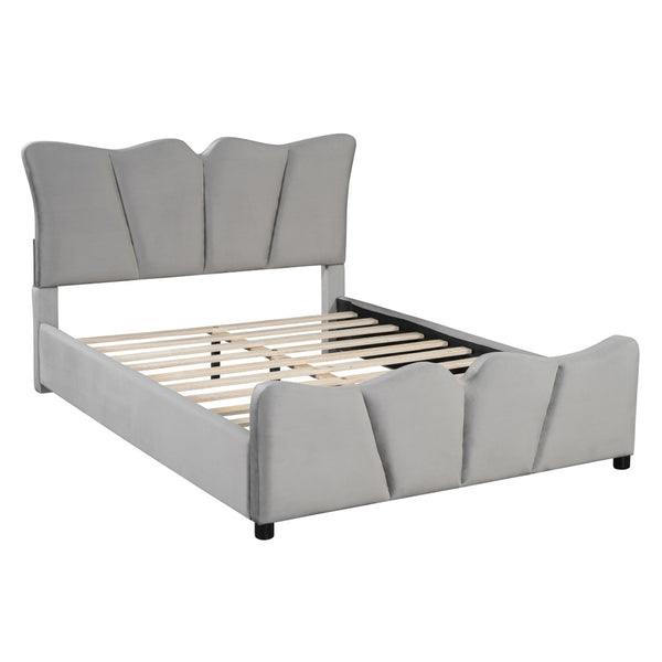 HomeRoots Gray Tufted Velvet Upholstered Full Bed Frame – Luxe Comfort & Modern Style for Your Dream Bedroom Retreat 590417
