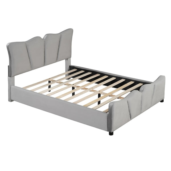 HomeRoots Gray Tufted Velvet Upholstered Full Bed Frame – Luxe Comfort & Modern Style for Your Dream Bedroom Retreat 590417