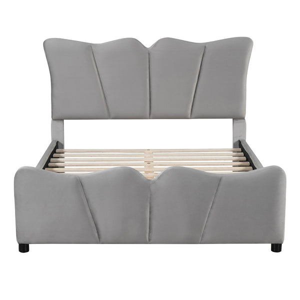 HomeRoots Gray Tufted Velvet Upholstered Full Bed Frame – Luxe Comfort & Modern Style for Your Dream Bedroom Retreat 590417