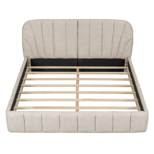 HomeRoots Beige Tufted Upholstered Queen Bed Frame – Elegant Design, Cozy Support & Stylish Bedroom Centerpiece 590418
