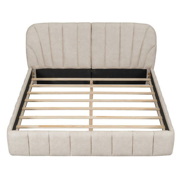 HomeRoots Beige Tufted Upholstered Queen Bed Frame – Elegant Design, Cozy Support & Stylish Bedroom Centerpiece 590418