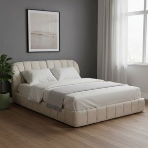 HomeRoots Beige Tufted Upholstered Queen Bed Frame – Elegant Design, Cozy Support & Stylish Bedroom Centerpiece 590418