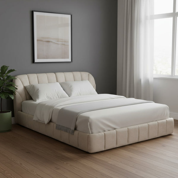 HomeRoots Beige Tufted Upholstered Queen Bed Frame – Elegant Design, Cozy Support & Stylish Bedroom Centerpiece 590418