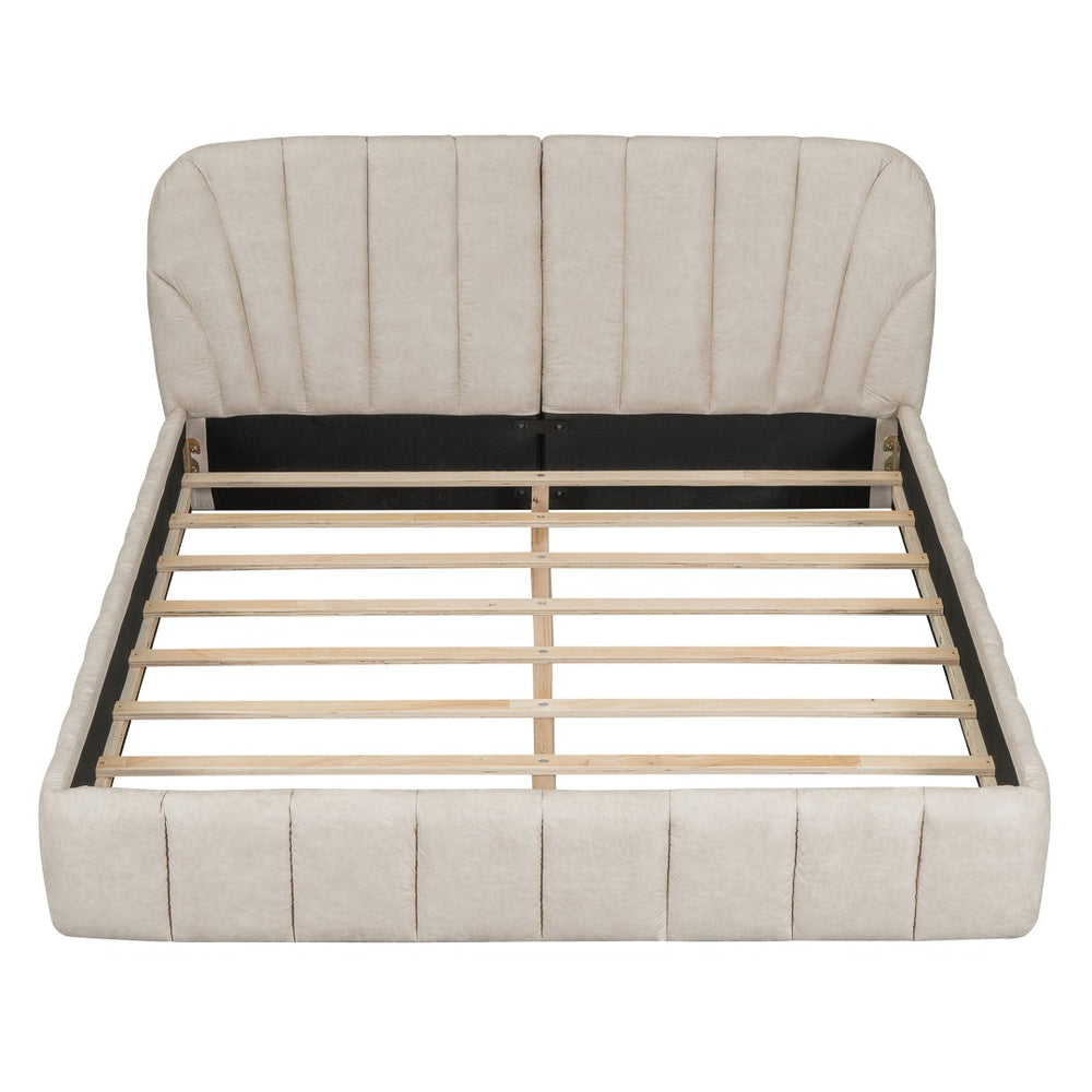 HomeRoots Beige Tufted Upholstered Queen Bed Frame – Elegant Design, Cozy Support & Stylish Bedroom Centerpiece 590418