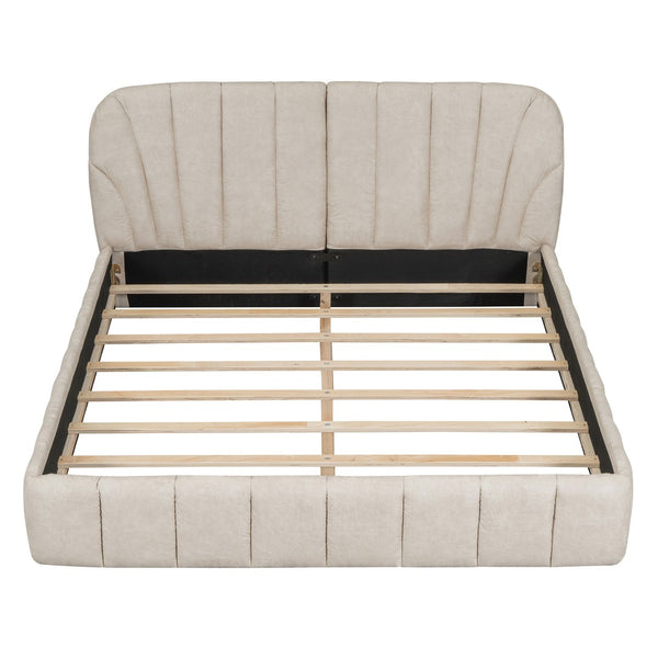 HomeRoots Beige Tufted Upholstered Queen Bed Frame – Elegant Design, Cozy Support & Stylish Bedroom Centerpiece 590418