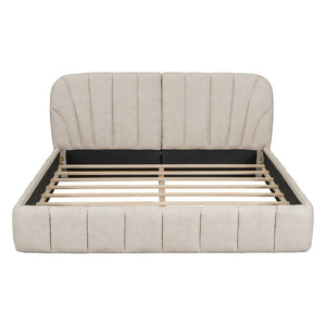HomeRoots Beige Tufted Upholstered Queen Bed Frame – Elegant Design, Cozy Support & Stylish Bedroom Centerpiece 590418