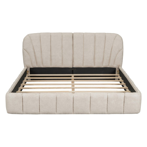 HomeRoots Beige Tufted Upholstered Queen Bed Frame – Elegant Design, Cozy Support & Stylish Bedroom Centerpiece 590418