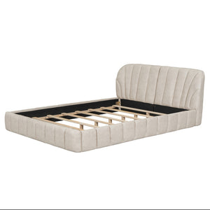 HomeRoots Beige Tufted Upholstered Queen Bed Frame – Elegant Design, Cozy Support & Stylish Bedroom Centerpiece 590418