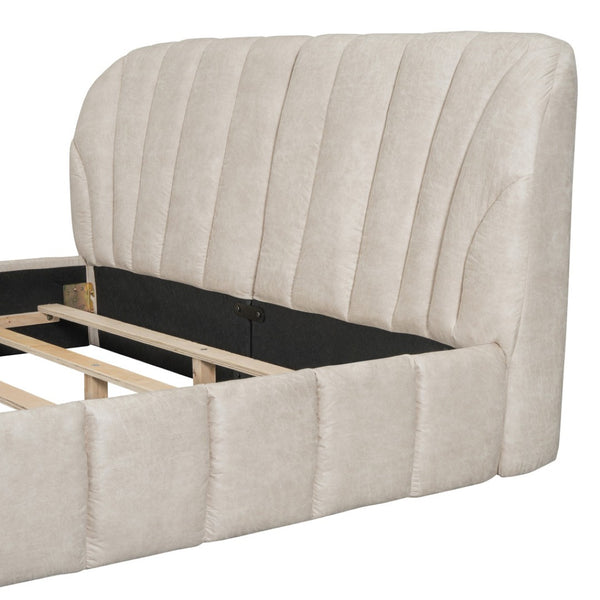 HomeRoots Beige Tufted Upholstered Queen Bed Frame – Elegant Design, Cozy Support & Stylish Bedroom Centerpiece 590418