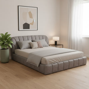 HomeRoots Gray Tufted Upholstered Queen Bed Frame - Modern Elegance with Plush Comfort for Your Bedroom Retreat 590419