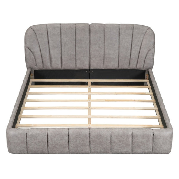 HomeRoots Gray Tufted Upholstered Queen Bed Frame - Modern Elegance with Plush Comfort for Your Bedroom Retreat 590419