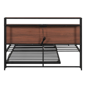 HomeRoots Black Metal Full Bed Frame with Trundle - Stylish, Space-Saving Design for Guests and Family Comfort 590420