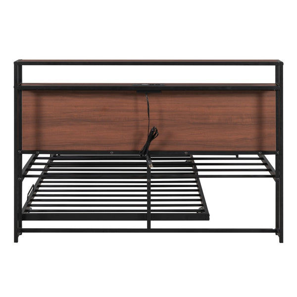 HomeRoots Black Metal Full Bed Frame with Trundle - Stylish, Space-Saving Design for Guests and Family Comfort 590420