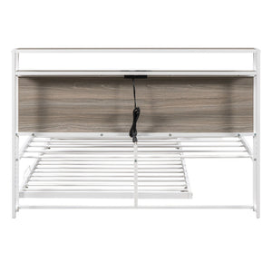 HomeRoots White Metal Full Bed Frame with Rolling Trundle - Space-Saving, Durable Design for Modern Bedrooms 590421