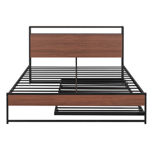 HomeRoots Black Metal Queen Bed Frame with Twin Trundle - Stylish Space-Saving Design for Guest Comfort! 590422