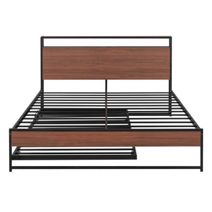 HomeRoots Black Metal Queen Bed Frame with Twin Trundle - Stylish Space-Saving Design for Guest Comfort! 590422