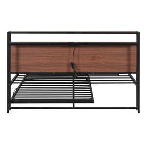 HomeRoots Black Metal Queen Bed Frame with Twin Trundle - Stylish Space-Saving Design for Guest Comfort! 590422
