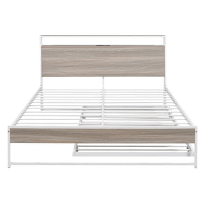 HomeRoots White Metal Queen Bed Frame with Twin Trundle - Space-Saving Design for Versatile Sleep Solutions! 590423