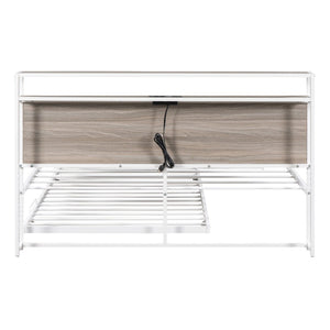HomeRoots White Metal Queen Bed Frame with Twin Trundle - Space-Saving Design for Versatile Sleep Solutions! 590423