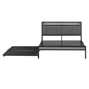 HomeRoots Black Metal Full Bed Frame with Space-Saving Twin Trundle - Modern Design for Stylish Comfort 590424