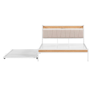 HomeRoots White Metal Queen Bed Frame with Trundle - Space-Saving, Stylish Design for Versatile Sleep Solutions 590427