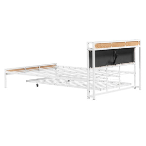 HomeRoots White Metal Queen Bed Frame with Trundle - Space-Saving, Stylish Design for Versatile Sleep Solutions 590427