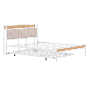 HomeRoots White Metal Queen Bed Frame with Trundle - Space-Saving, Stylish Design for Versatile Sleep Solutions 590427