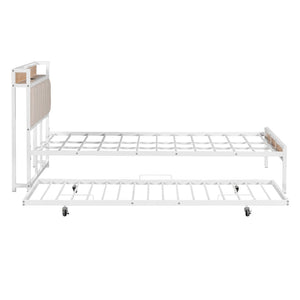 HomeRoots White Metal Queen Bed Frame with Trundle - Space-Saving, Stylish Design for Versatile Sleep Solutions 590427