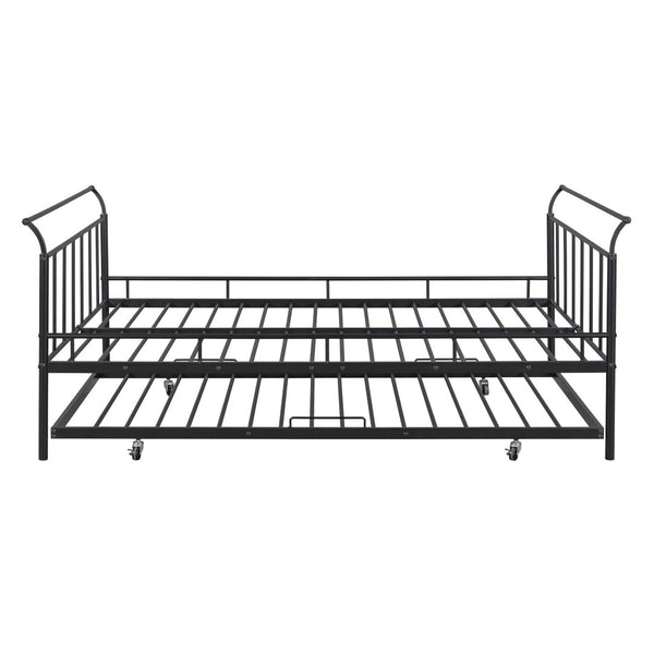 HomeRoots Black Metal Full Day Bed with Twin Trundle - Stylish Space-Saving Design for Versatile Living Spaces 590428