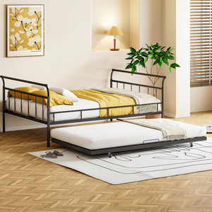 HomeRoots Black Metal Full Day Bed with Twin Trundle - Stylish Space-Saving Design for Versatile Living Spaces 590428