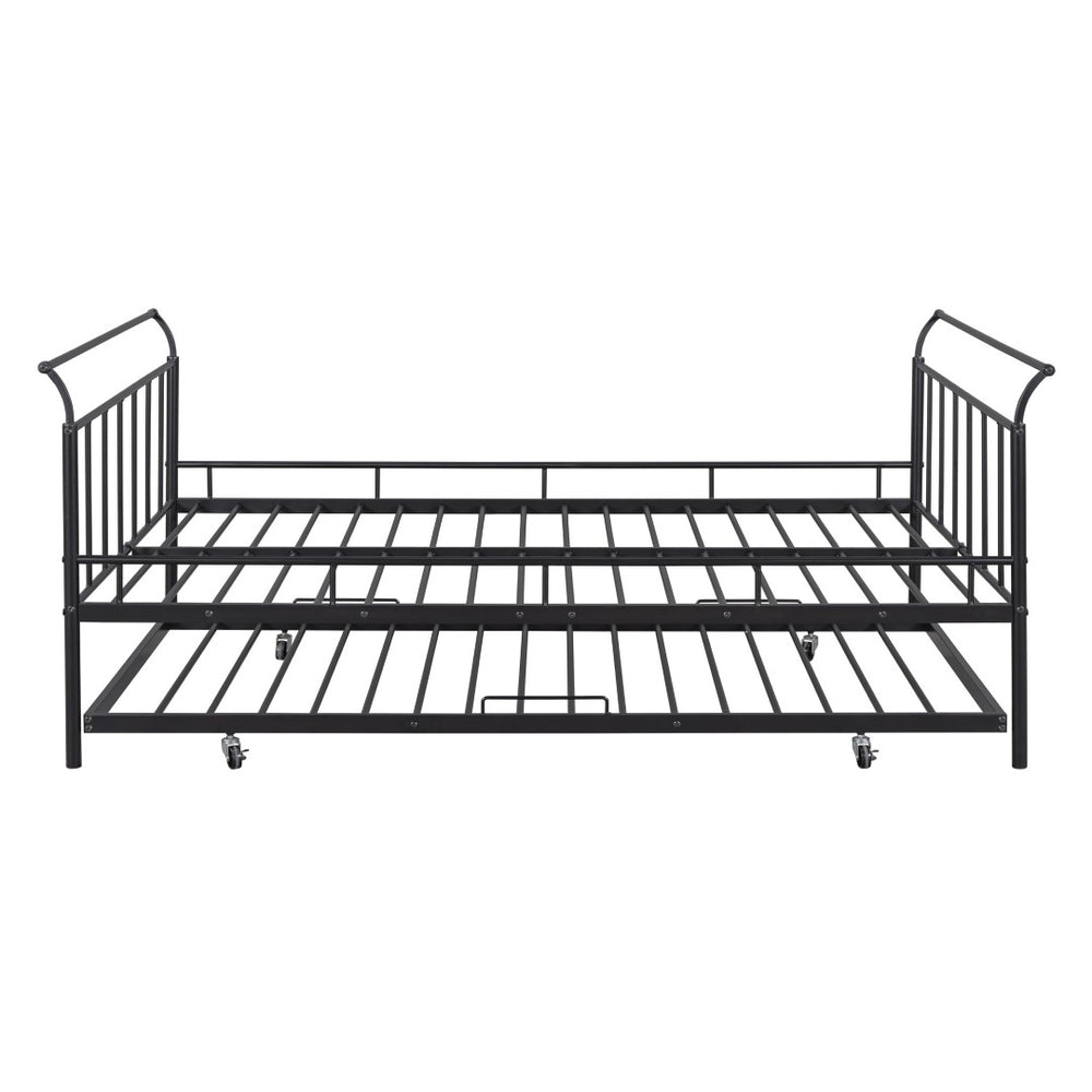 HomeRoots Black Metal Full Day Bed with Twin Trundle - Stylish Space-Saving Design for Versatile Living Spaces 590428