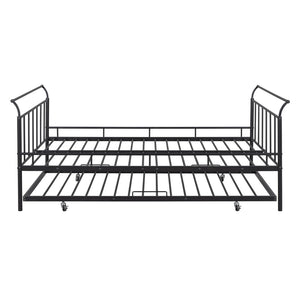 HomeRoots Black Metal Full Day Bed with Twin Trundle - Stylish Space-Saving Design for Versatile Living Spaces 590428