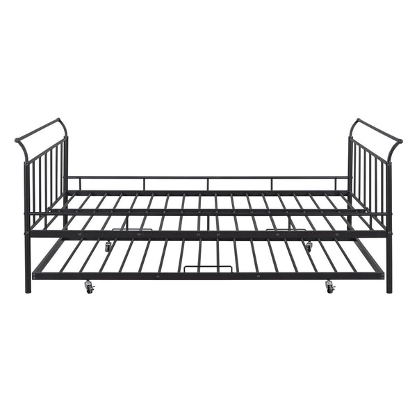 HomeRoots Black Metal Full Day Bed with Twin Trundle - Stylish Space-Saving Design for Versatile Living Spaces 590428