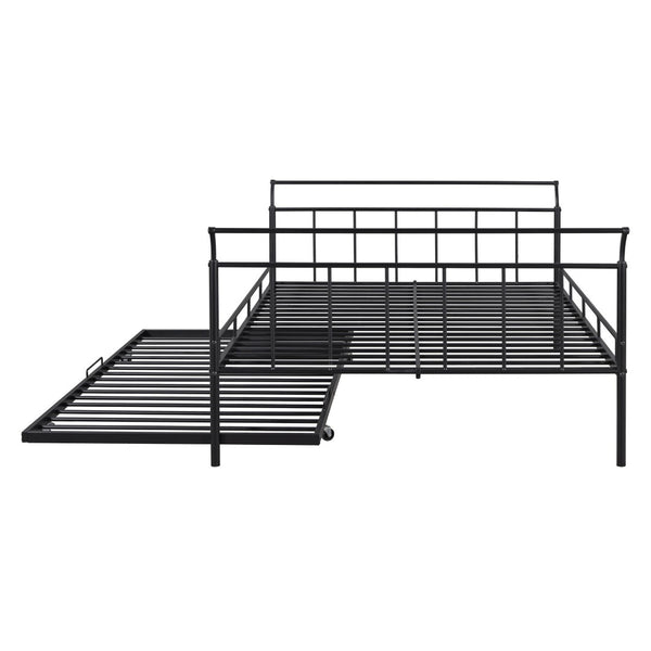 HomeRoots Black Metal Full Day Bed with Twin Trundle - Stylish Space-Saving Design for Versatile Living Spaces 590428