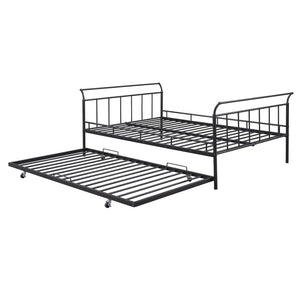HomeRoots Black Metal Full Day Bed with Twin Trundle - Stylish Space-Saving Design for Versatile Living Spaces 590428