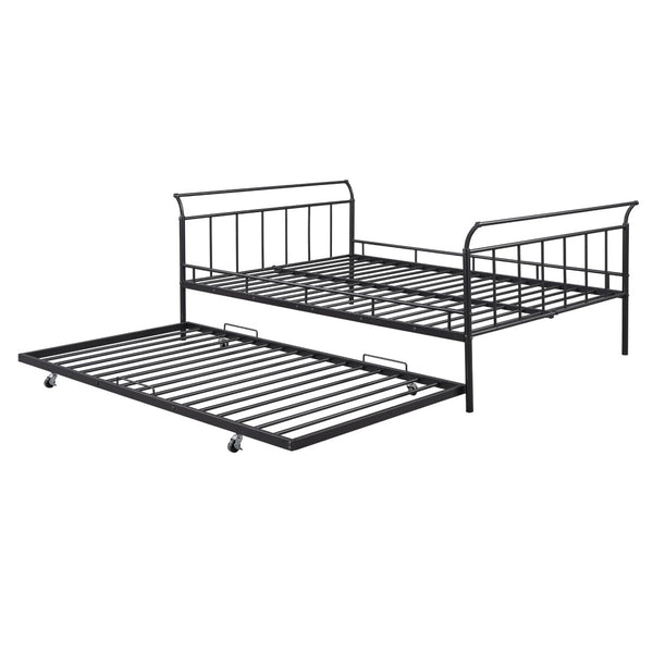HomeRoots Black Metal Full Day Bed with Twin Trundle - Stylish Space-Saving Design for Versatile Living Spaces 590428