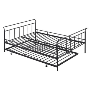 HomeRoots Black Metal Full Day Bed with Twin Trundle - Stylish Space-Saving Design for Versatile Living Spaces 590428