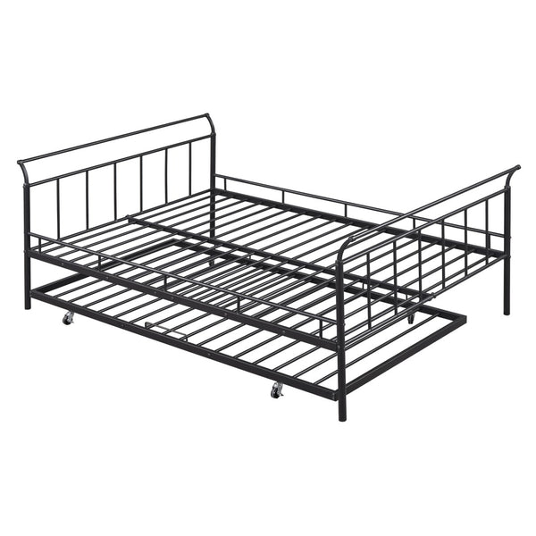 HomeRoots Black Metal Full Day Bed with Twin Trundle - Stylish Space-Saving Design for Versatile Living Spaces 590428